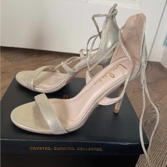 Aimee Champagne Metallic Lace-Up Heels (7.5) - New - Picture 1 of 8